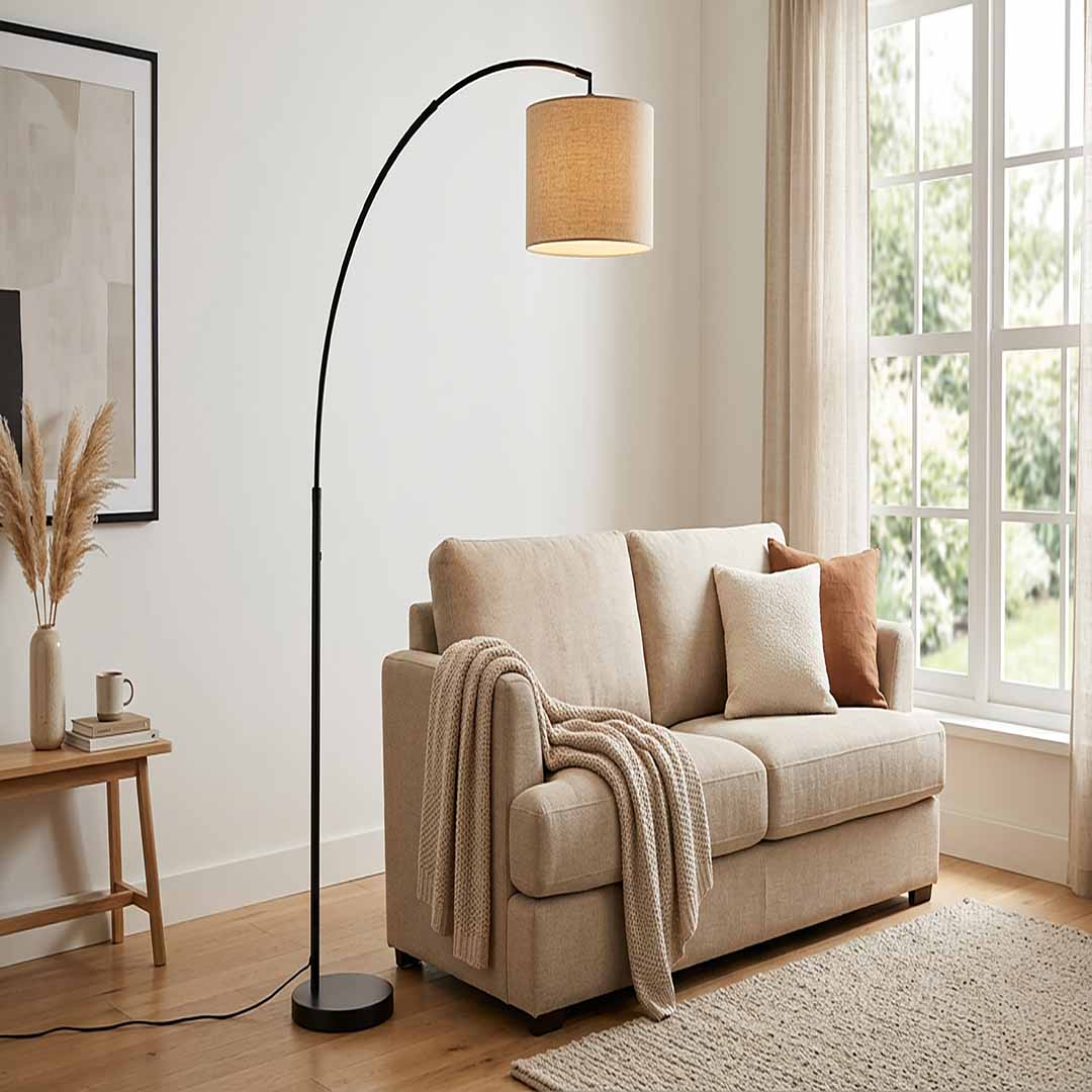 Modern Arc Floor Lamp with Adjustable Shade for Living Room