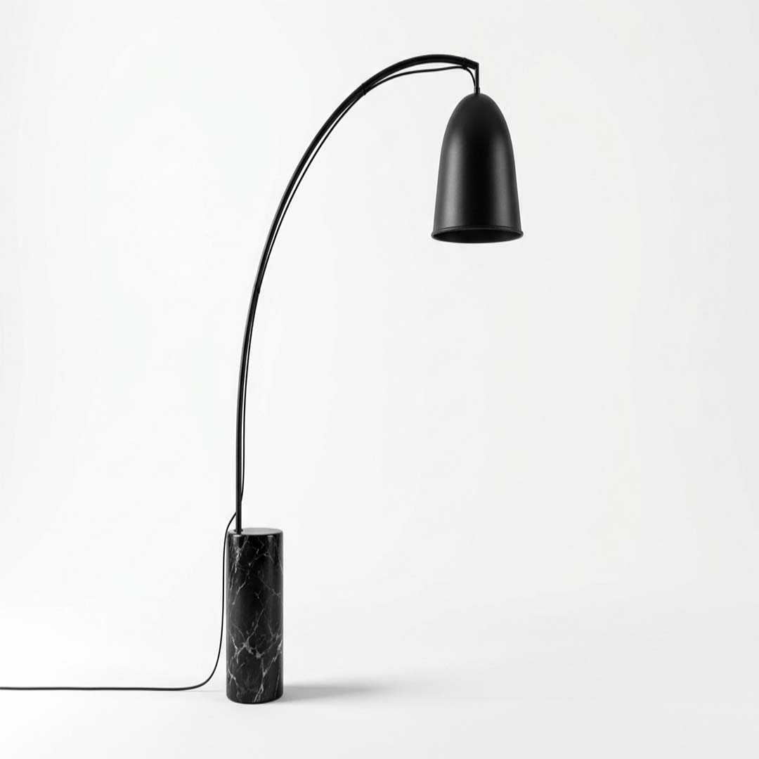 Teamson Arquer Black Arc Floor Lamp with Marble Base