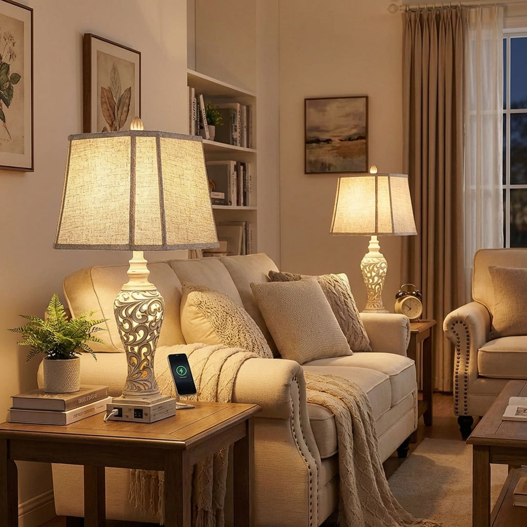 Table Lamps Set of 2 with USB And Nightlight for Bedroom